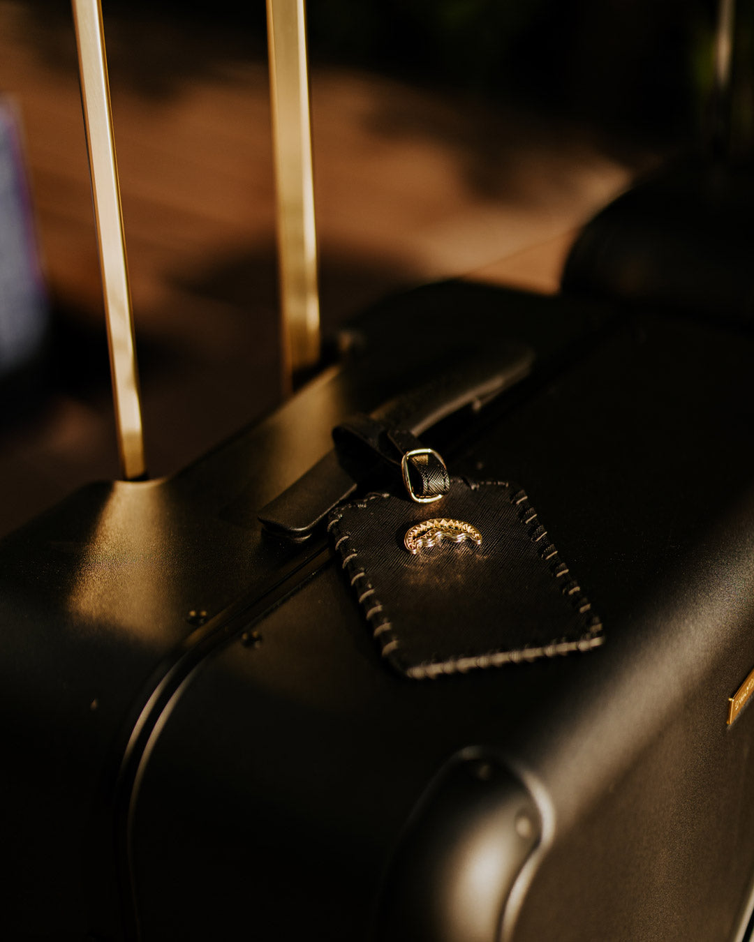 REALITY CHECK SHARKNAUTICS HARDSHELL CARRY-ON JETBLACK LUGGAGE (GOLD HARDWARE)